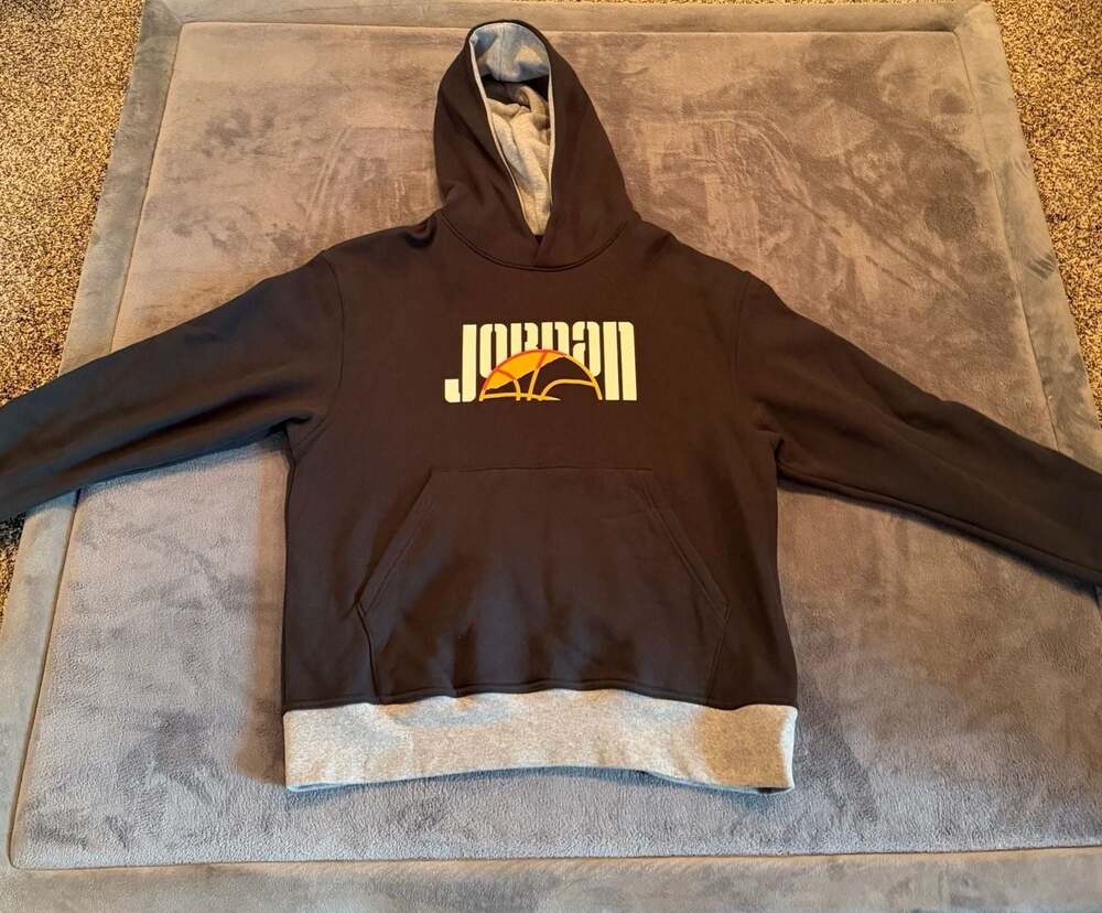 Jordan Brand Graphic Pullover Hoodie Black Gray Size Large